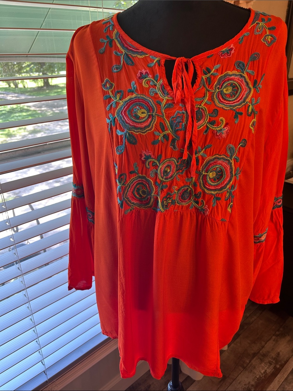 new directions Orange Embroidered Peasant Tunic
